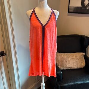 Vibrant Orange Sleeveless coverup with Purple Trim